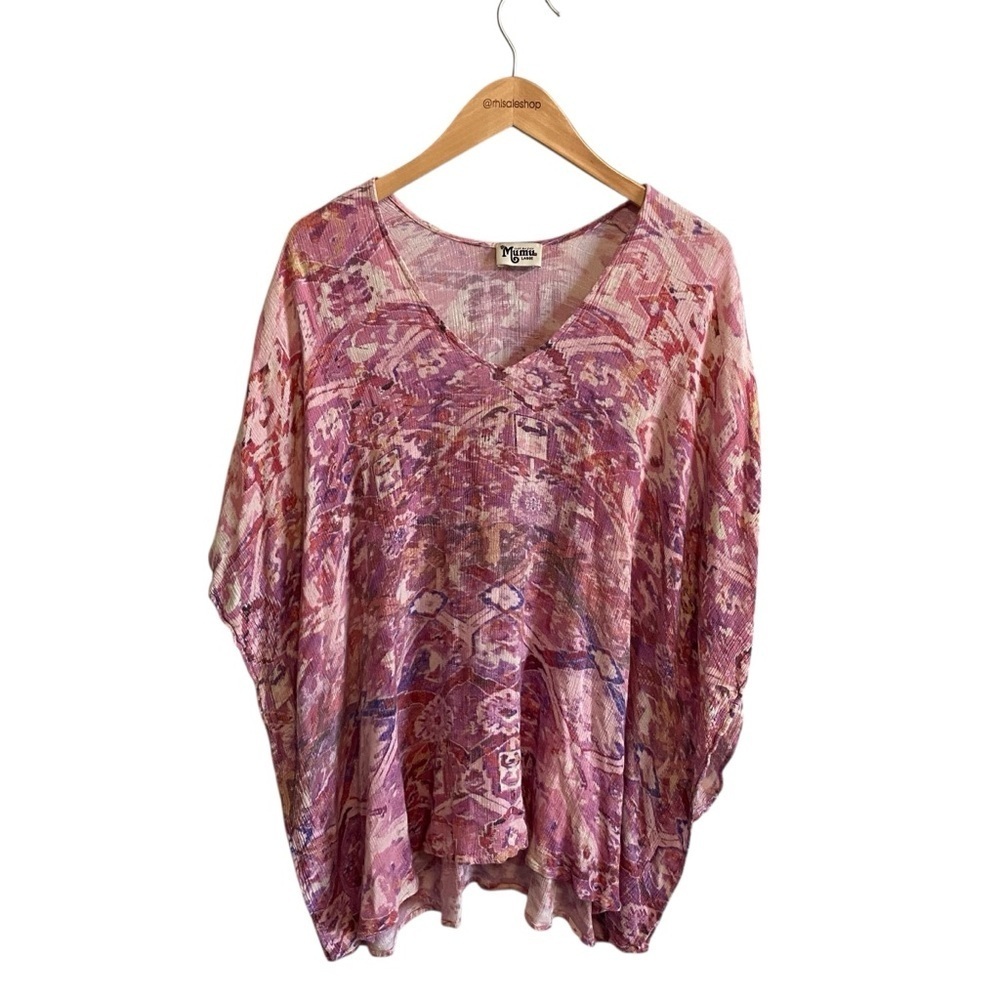 Show Me Your MuMu Pink Purple Gauzy Printed Kaftan Coverup Top Size Large